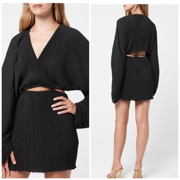 Good American Black Pleated Wrap Dress Size 1/2 NWOT Dramatic Sleeves - Picture 1 of 11